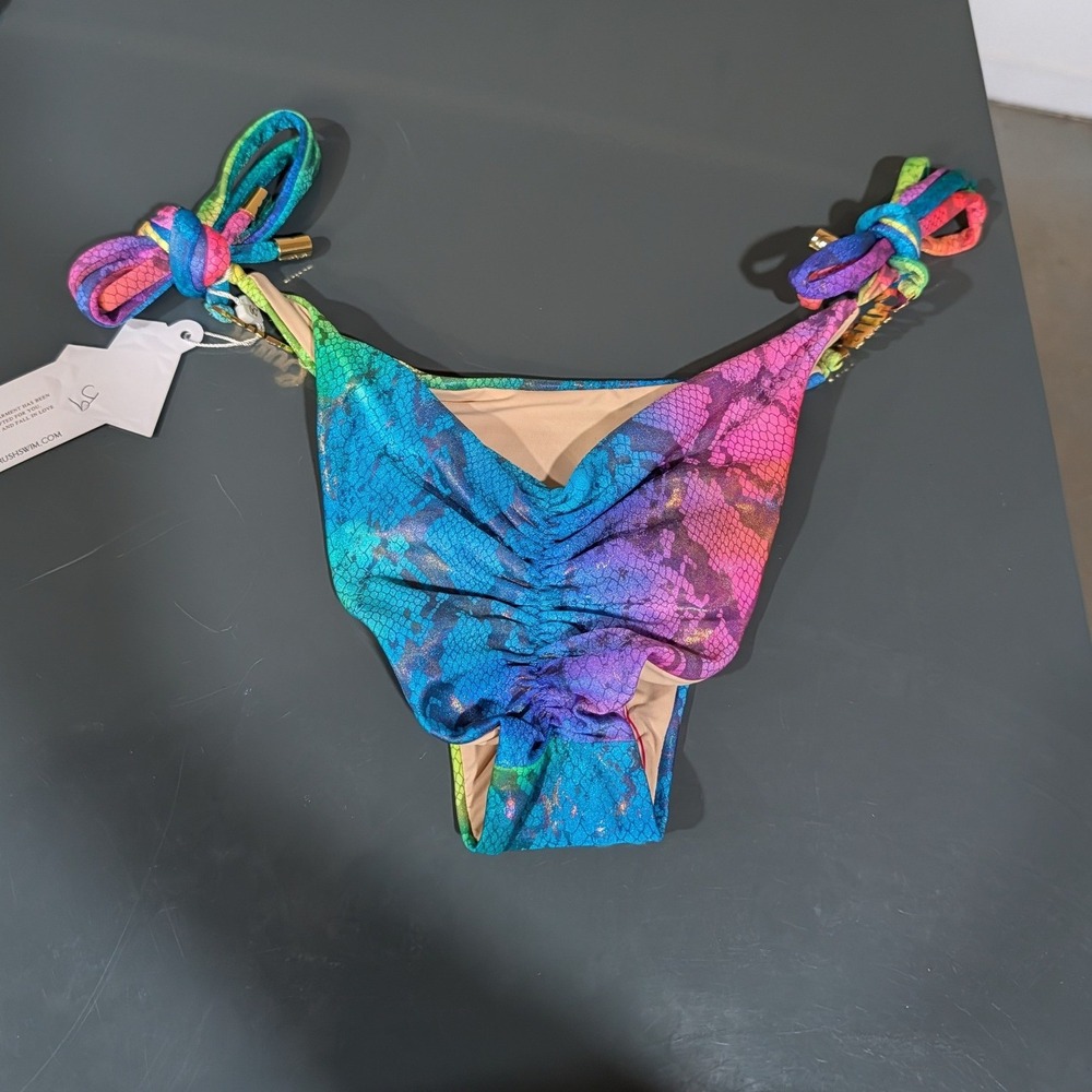 Bikini Crush Neon Rainbow Snake Metallic Bikini Set Brazilian Scrunch L/XL - Picture 11 of 16